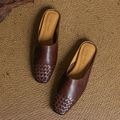 Women's Genuine Leather Mules | Intricately Woven Slip-On Shoes | Comfortable Everyday Footwear 4