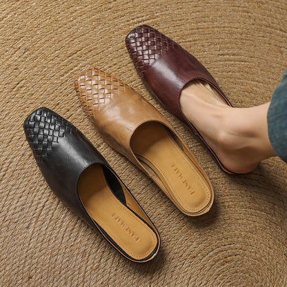 Women's Genuine Leather Mules | Intricately Woven Slip-On Shoes | Comfortable Everyday Footwear 6