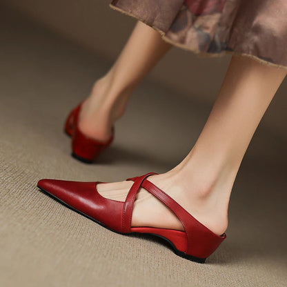 Women's Genuine Leather Mules | Stylish Cross-Strap Pointed-Toe Shoes 3