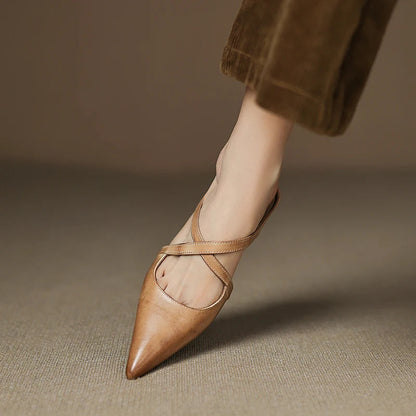 Women's Genuine Leather Mules | Stylish Cross-Strap Pointed-Toe Shoes 7