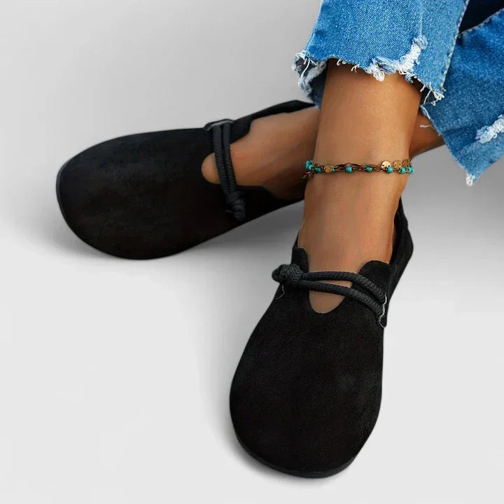 Women's Genuine Leather Orthopedic Flats | Comfortable Slip-On Black Shoes 1