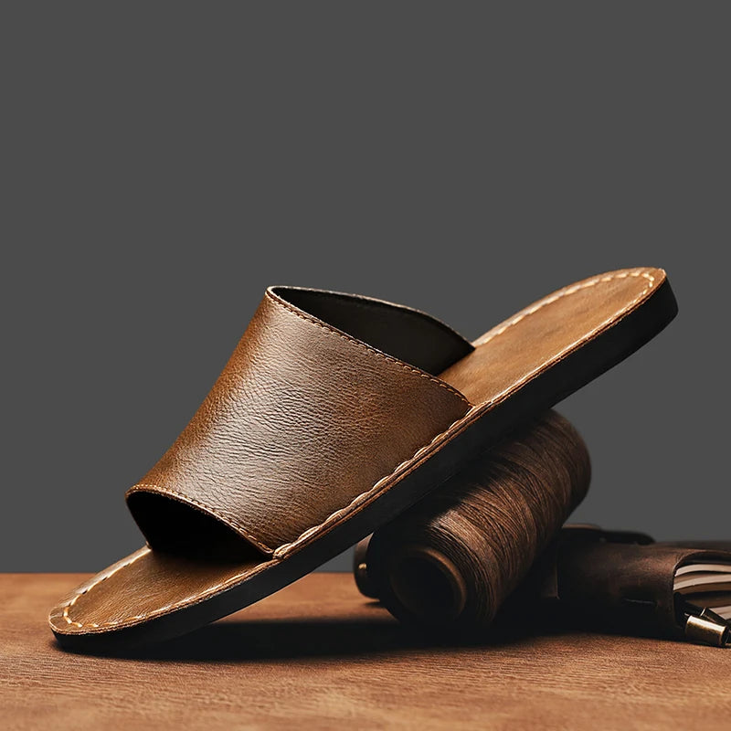 Women's Genuine Leather Slide Sandals | Comfortable Minimalist Open-Toe Footwear 0