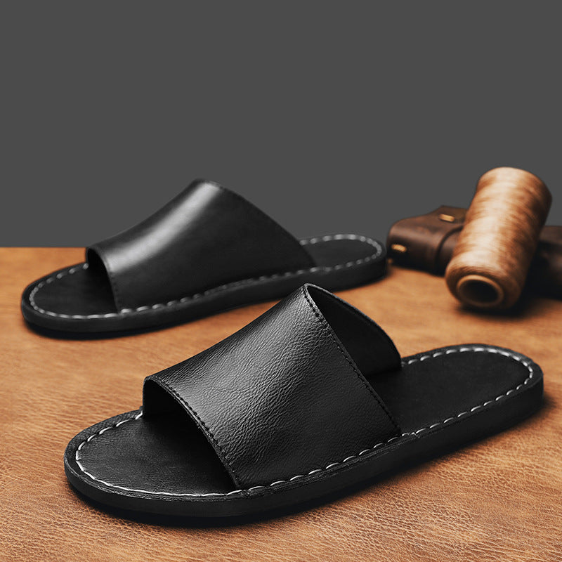Women's Genuine Leather Slide Sandals | Comfortable Minimalist Open-Toe Footwear 3