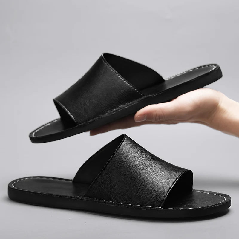 Women's Genuine Leather Slide Sandals | Comfortable Minimalist Open-Toe Footwear 4