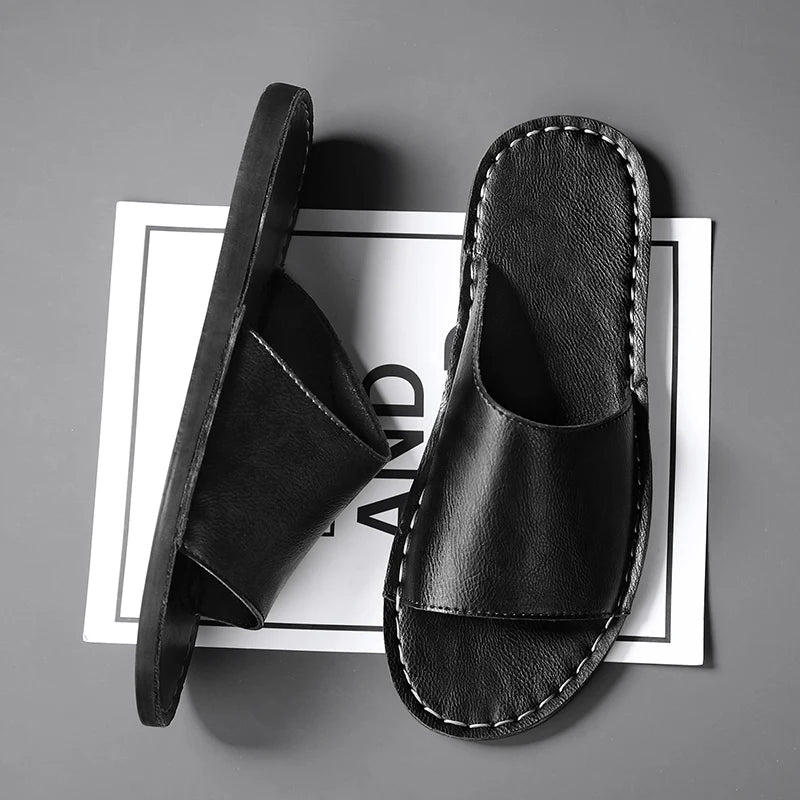 Women's Genuine Leather Slide Sandals | Comfortable Minimalist Open-Toe Footwear 5