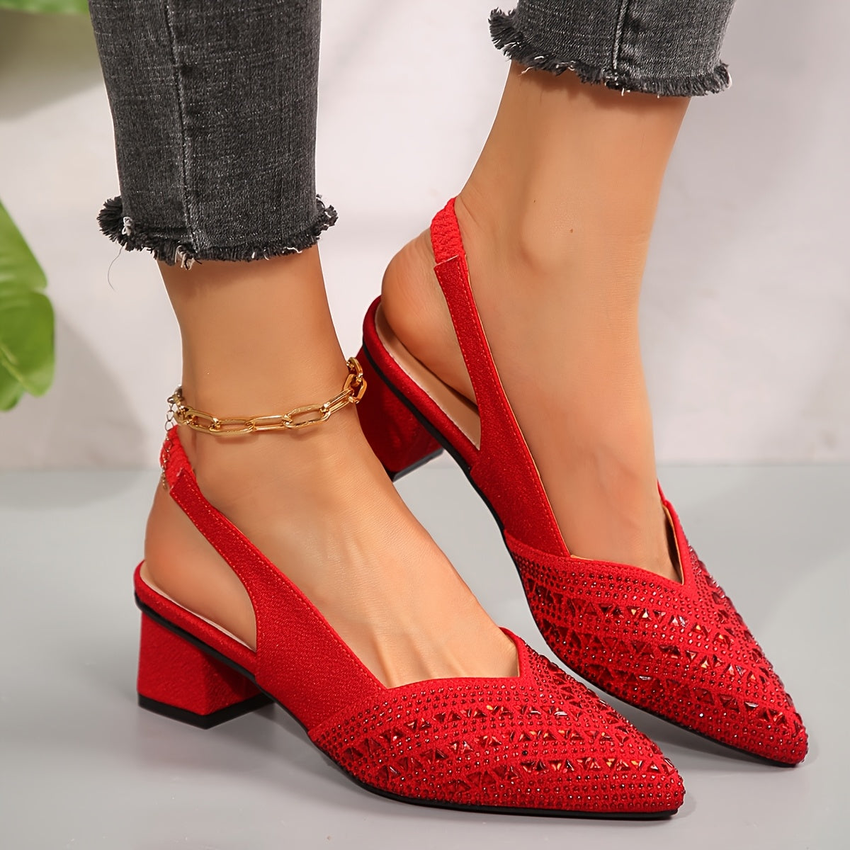 Women's Glitter Block Heels | Elegant Orthopedic Support Shoes | Stylish Slingback Comfort 0