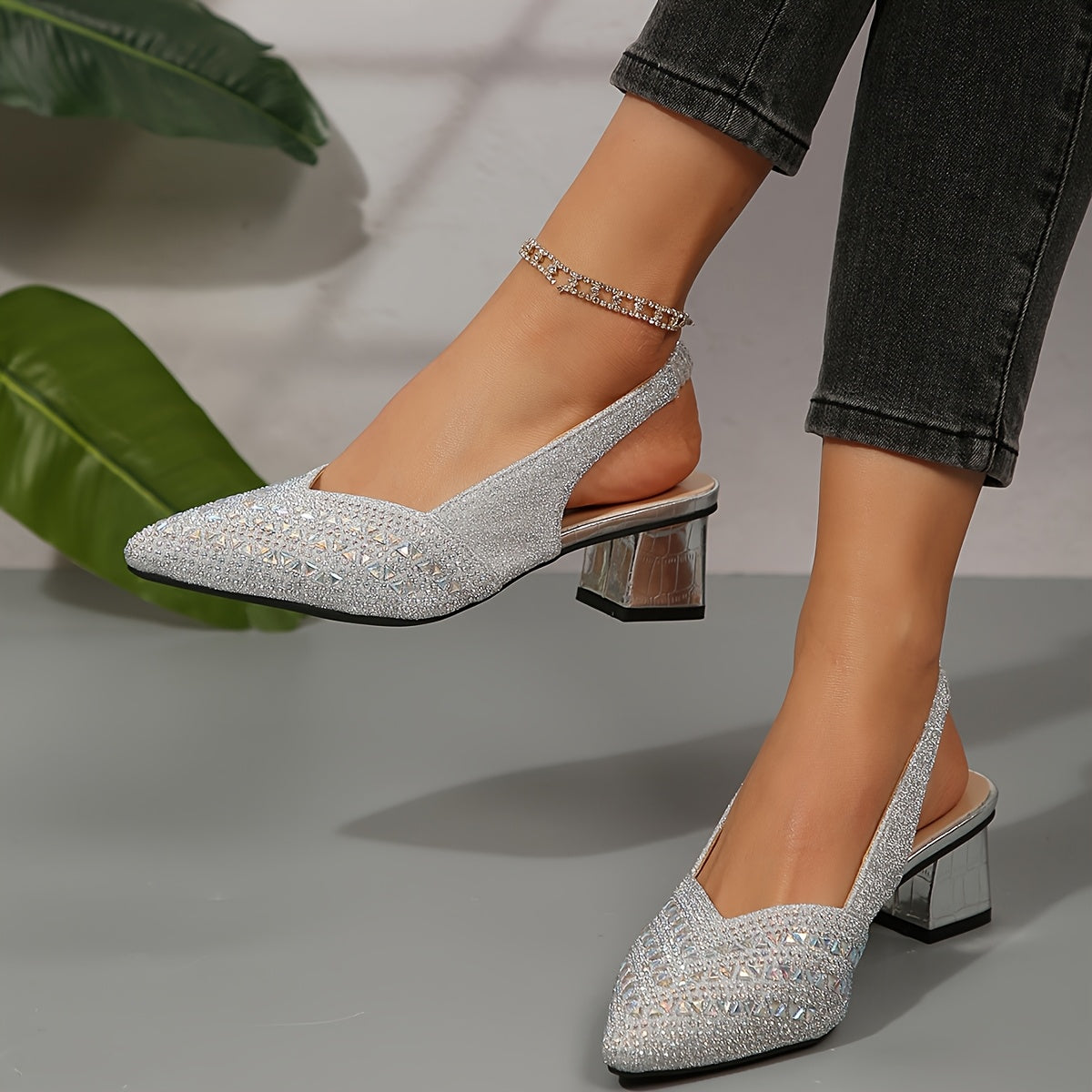 Women's Glitter Block Heels | Elegant Orthopedic Support Shoes | Stylish Slingback Comfort 4