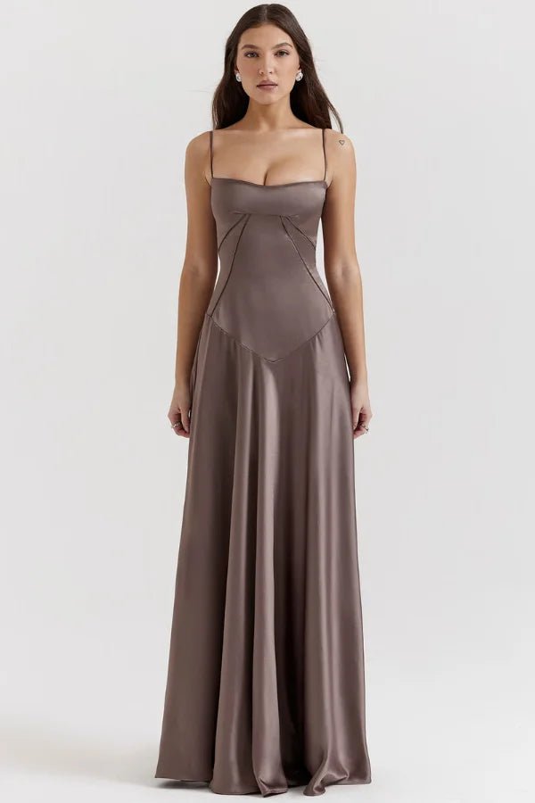Women's Ivory Silky Satin Maxi Dress | Elegant Lace-Up Corset Formal Gown 11