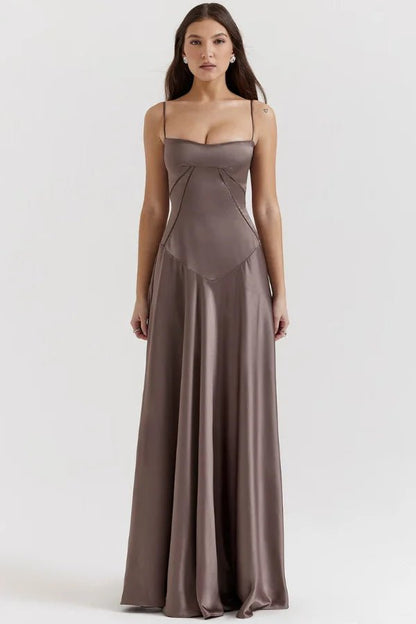 Women's Ivory Silky Satin Maxi Dress | Elegant Lace-Up Corset Formal Gown 11
