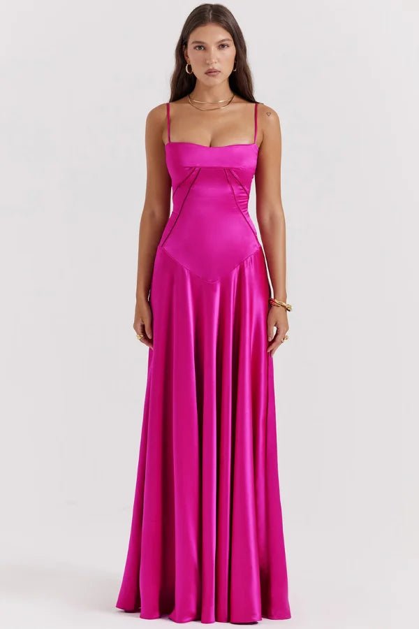 Women's Ivory Silky Satin Maxi Dress | Elegant Lace-Up Corset Formal Gown 12