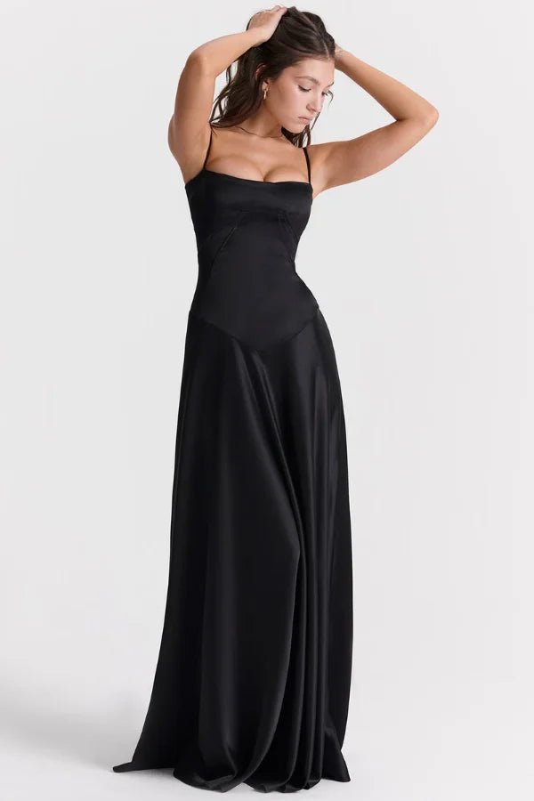 Women's Ivory Silky Satin Maxi Dress | Elegant Lace-Up Corset Formal Gown 3