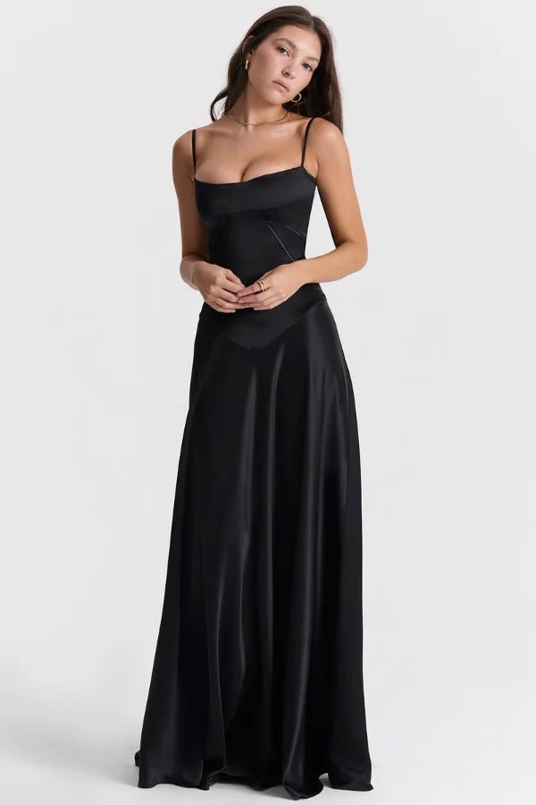 Women's Ivory Silky Satin Maxi Dress | Elegant Lace-Up Corset Formal Gown 4