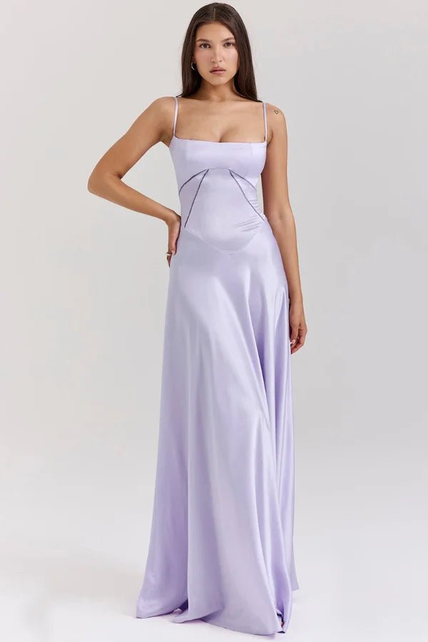 Women's Ivory Silky Satin Maxi Dress | Elegant Lace-Up Corset Formal Gown 9