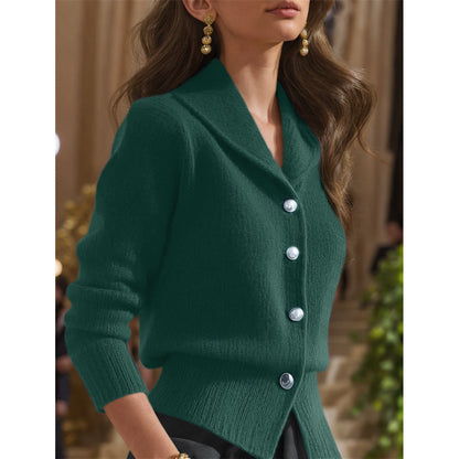 Women's Knit Cardigan | Elegant Lapel Collar Button-Front Sweater | Stylish Long Sleeve Layering Piece 1