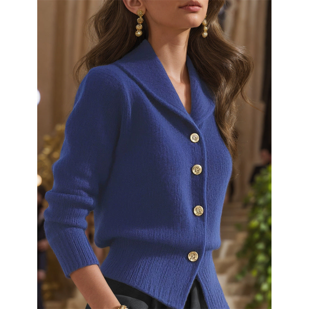 Women's Knit Cardigan | Elegant Lapel Collar Button-Front Sweater | Stylish Long Sleeve Layering Piece 3