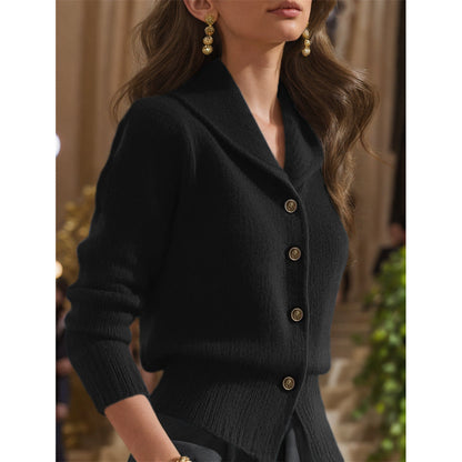 Women's Knit Cardigan | Elegant Lapel Collar Button-Front Sweater | Stylish Long Sleeve Layering Piece 4