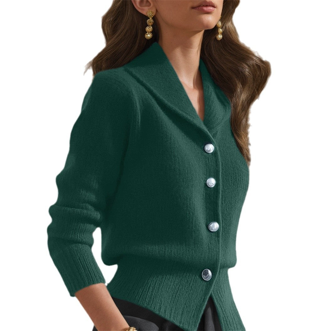 Women's Knit Cardigan | Elegant Lapel Collar Button-Front Sweater | Stylish Long Sleeve Layering Piece 5