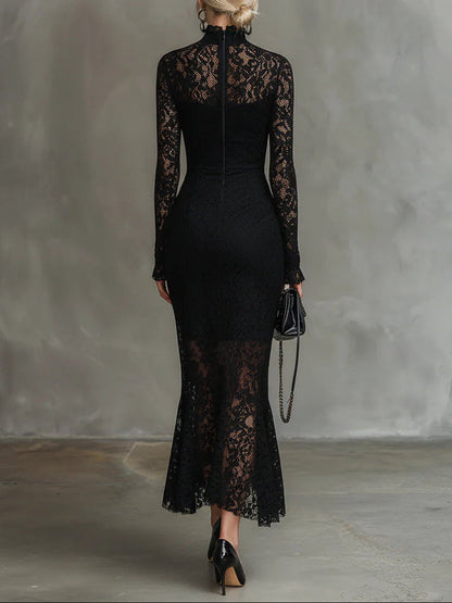 Women's Lace Bodycon Midi Dress | Elegant Long Sleeve Cocktail Dress 1