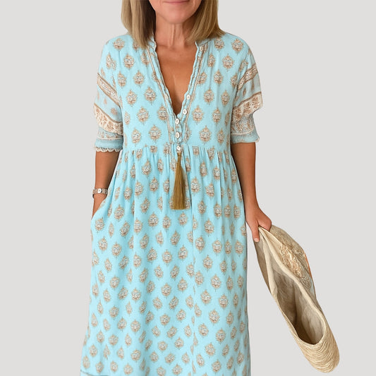 Women's Lightweight Boho Midi Dress | Relaxed Fit Summer Dress with Tiered Hem 0