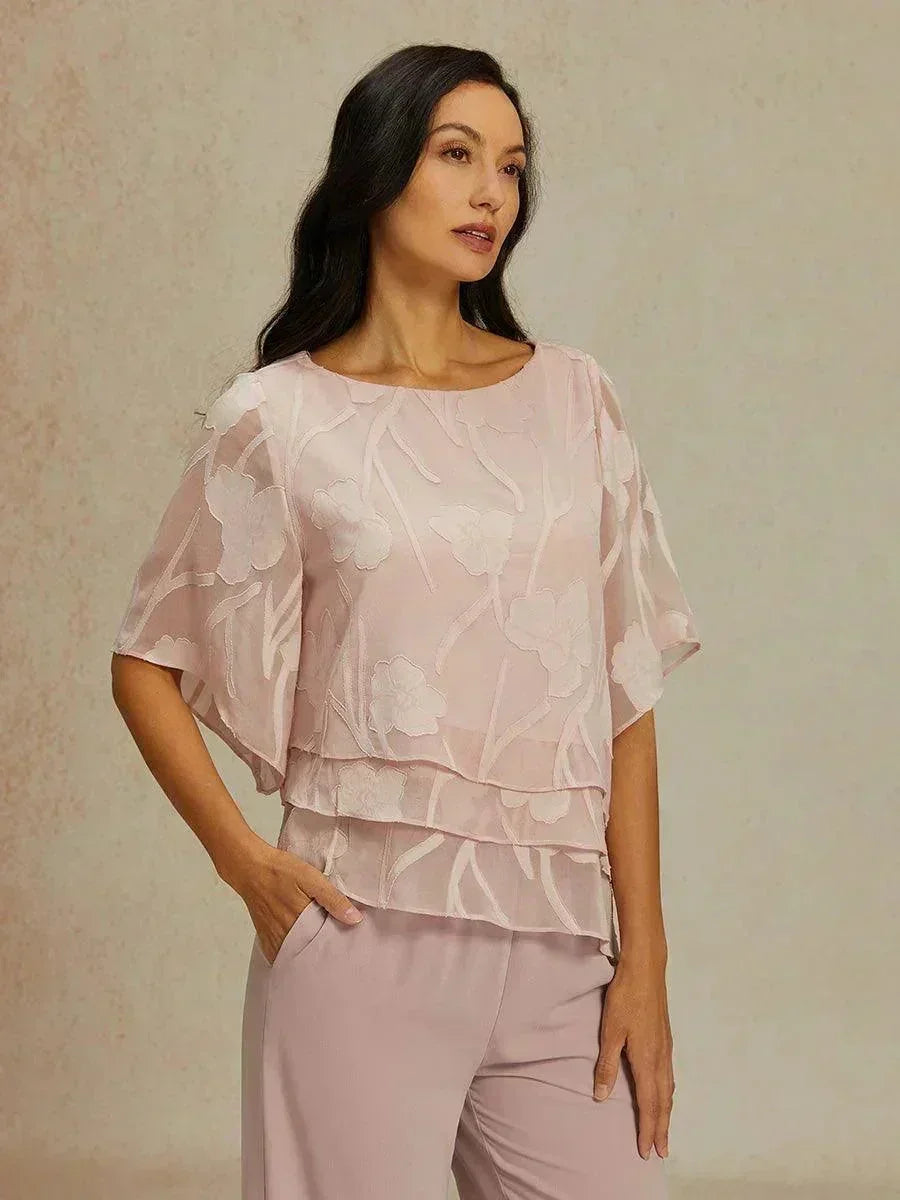 Women's Lightweight Chiffon Blouse | Elegant Floral Summer Top for Women | Relaxed Fit Cape Sleeve Design 13
