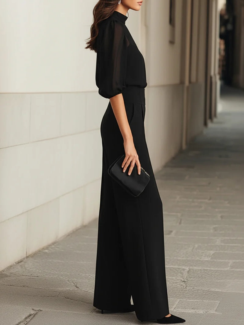 Women's Lightweight Chiffon Three-Piece Set | Elegant Sheer Top and High-Waisted Wide-Leg Pants 2