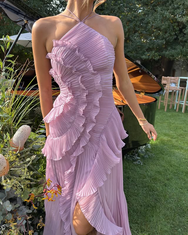 Women's Lightweight Pleated Maxi Dress | Elegant Ruffle Summer Formal Gown 3