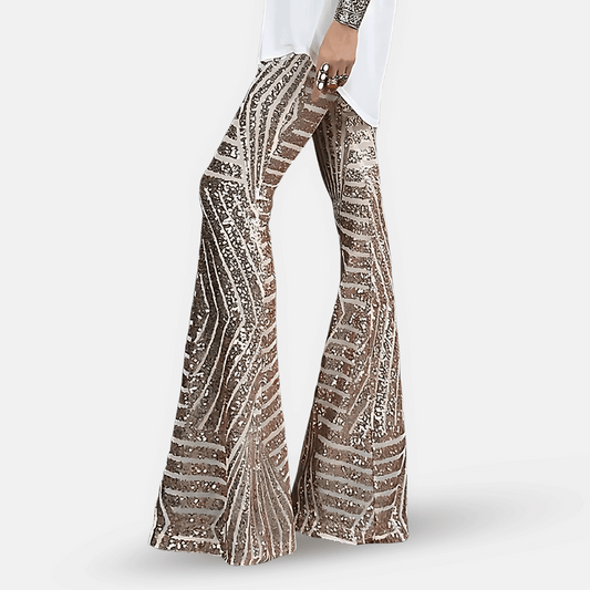 Women's Lightweight Sequin High-Waist Flare Pants | Stylish Elongating Summer Trousers 0
