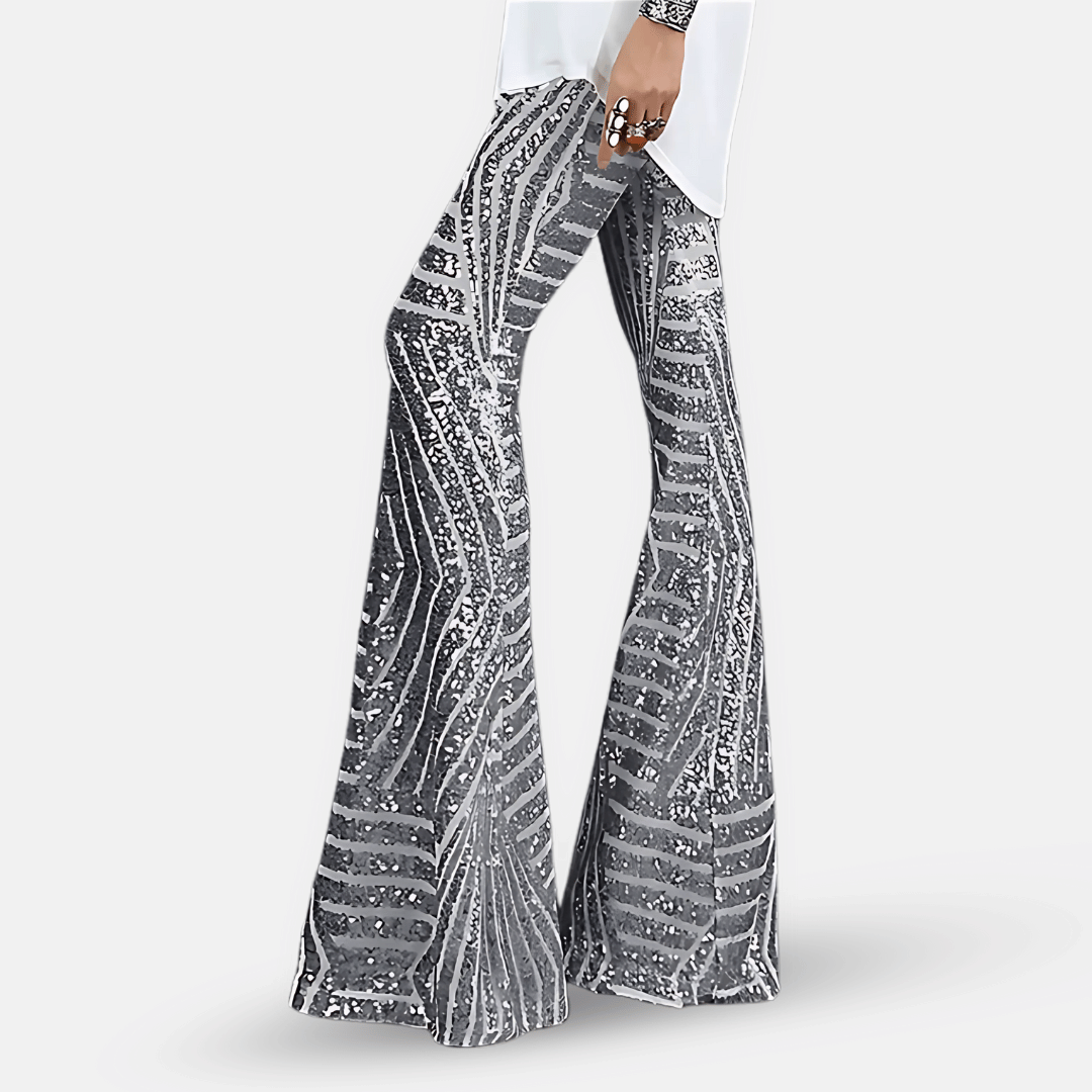 Women's Lightweight Sequin High-Waist Flare Pants | Stylish Elongating Summer Trousers 1
