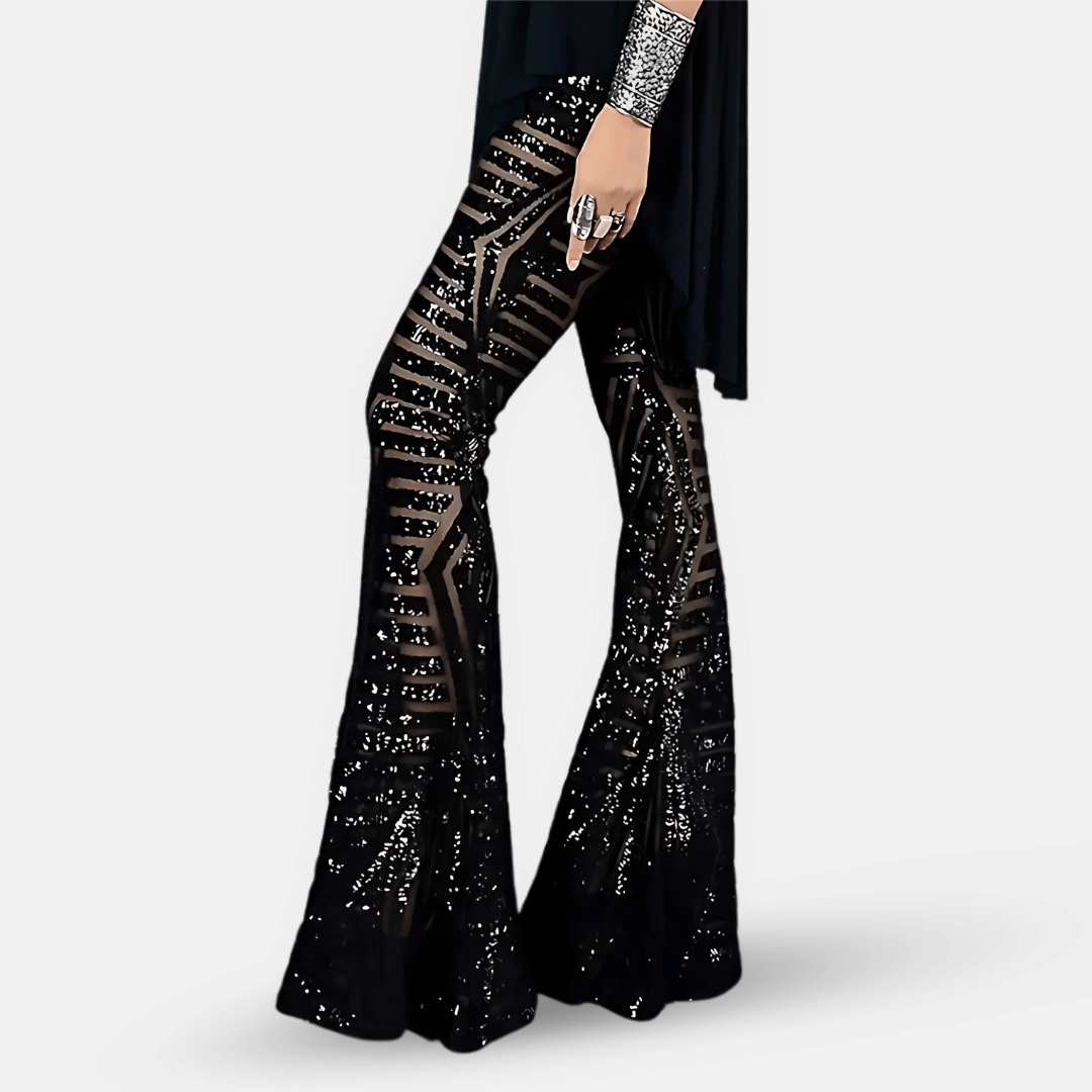 Women's Lightweight Sequin High-Waist Flare Pants | Stylish Elongating Summer Trousers 2