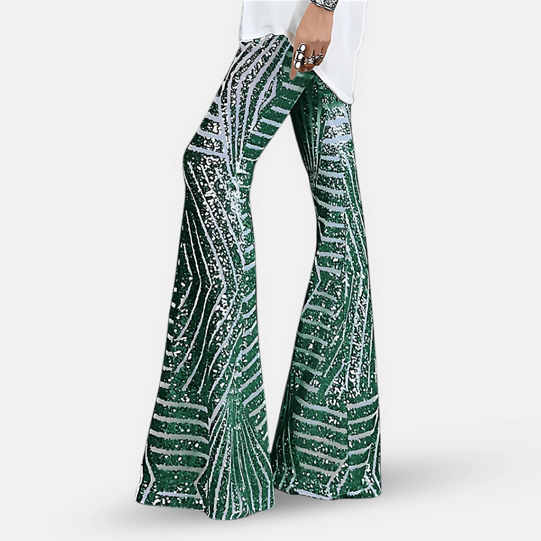 Women's Lightweight Sequin High-Waist Flare Pants | Stylish Elongating Summer Trousers 3