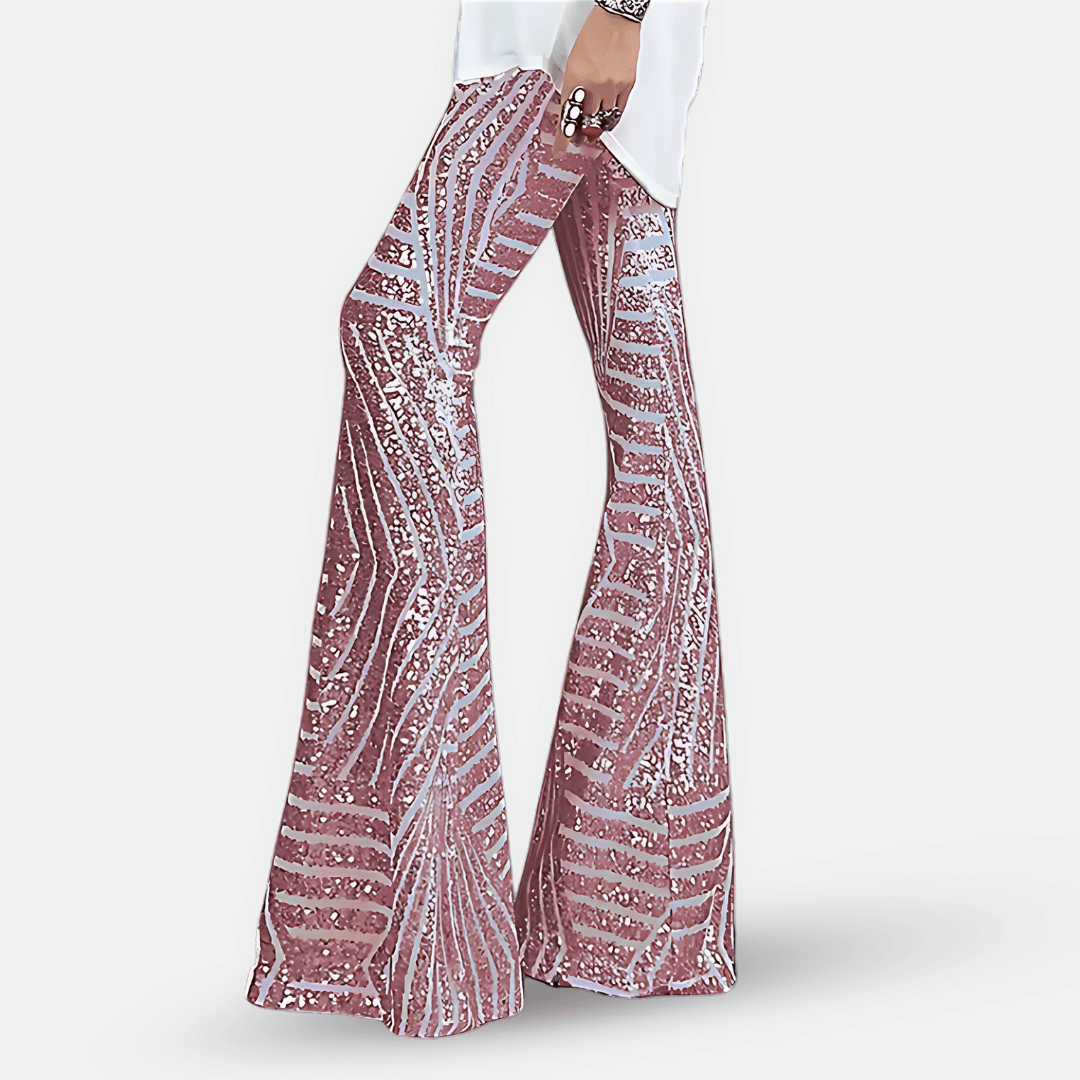 Women's Lightweight Sequin High-Waist Flare Pants | Stylish Elongating Summer Trousers 4