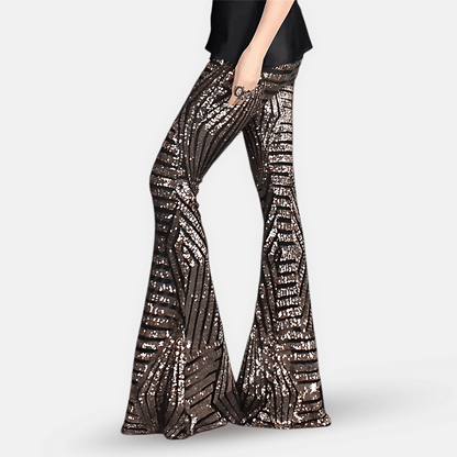 Women's Lightweight Sequin High-Waist Flare Pants | Stylish Elongating Summer Trousers 6