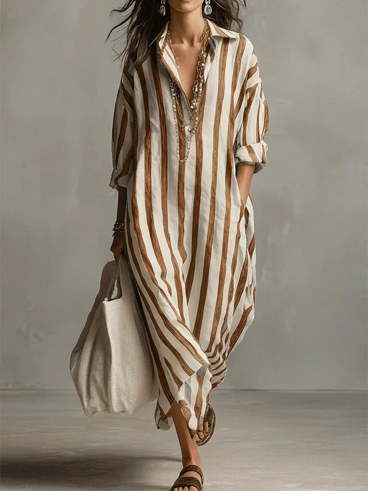 Women's Lightweight Striped Linen Blend Shirt Dress | Relaxed Fit Casual Summer Dress 6