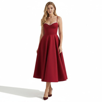 Women's Luxurious Satin Midi Dress | Elegant Corset Design with Flowing Tulle Skirt 12