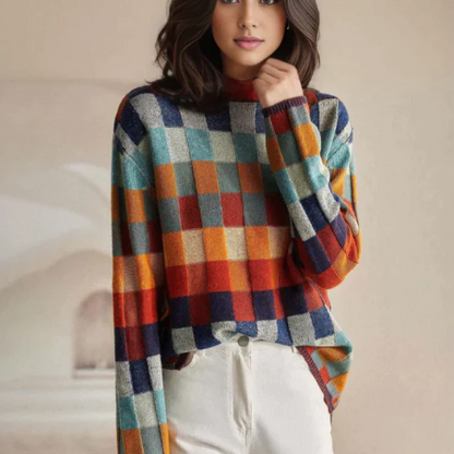 Women's Multi-Color Knit Sweater | Stylish Crew Neck Long Sleeve Top 0