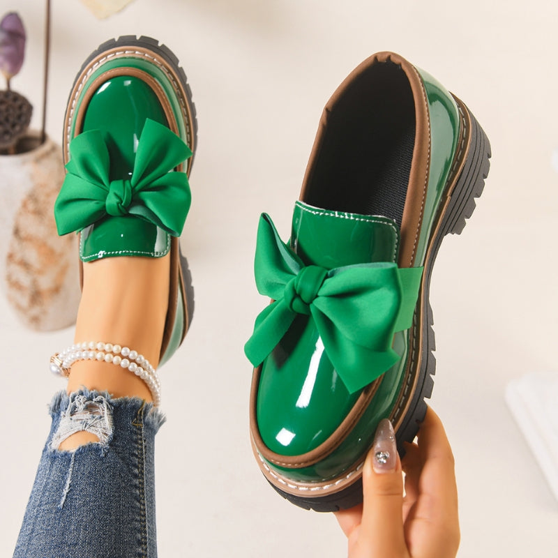 Women's Patent Leather Platform Loafers | Stylish Bowknot Slip-On Shoes 2