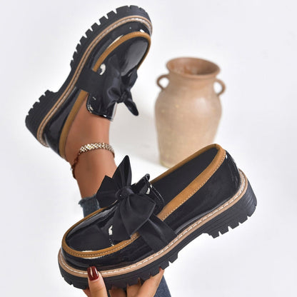 Women's Patent Leather Platform Loafers | Stylish Bowknot Slip-On Shoes 3