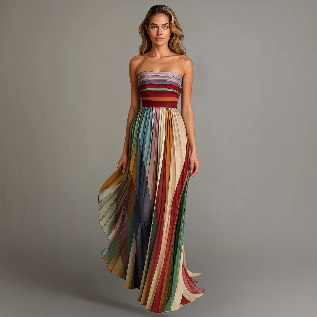 Women's Pleated Maxi Dress | Elegant Strapless Formal Gown for Holiday Celebrations 0