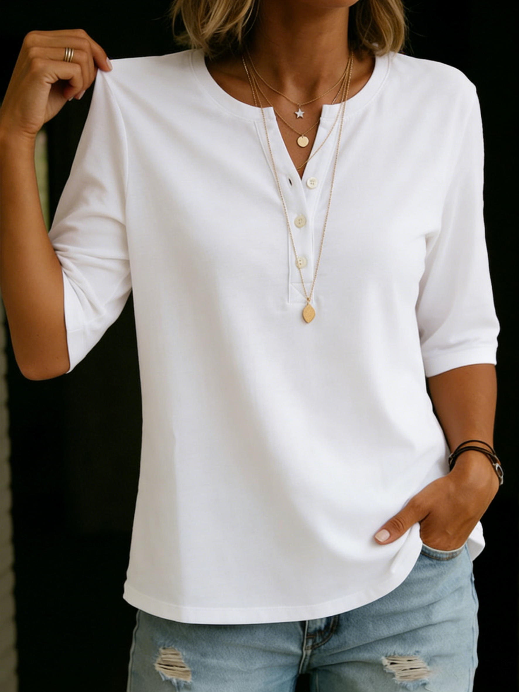 Women's Premium Cotton Henley T-Shirt | Stylish Casual Top for Every Occasion 2