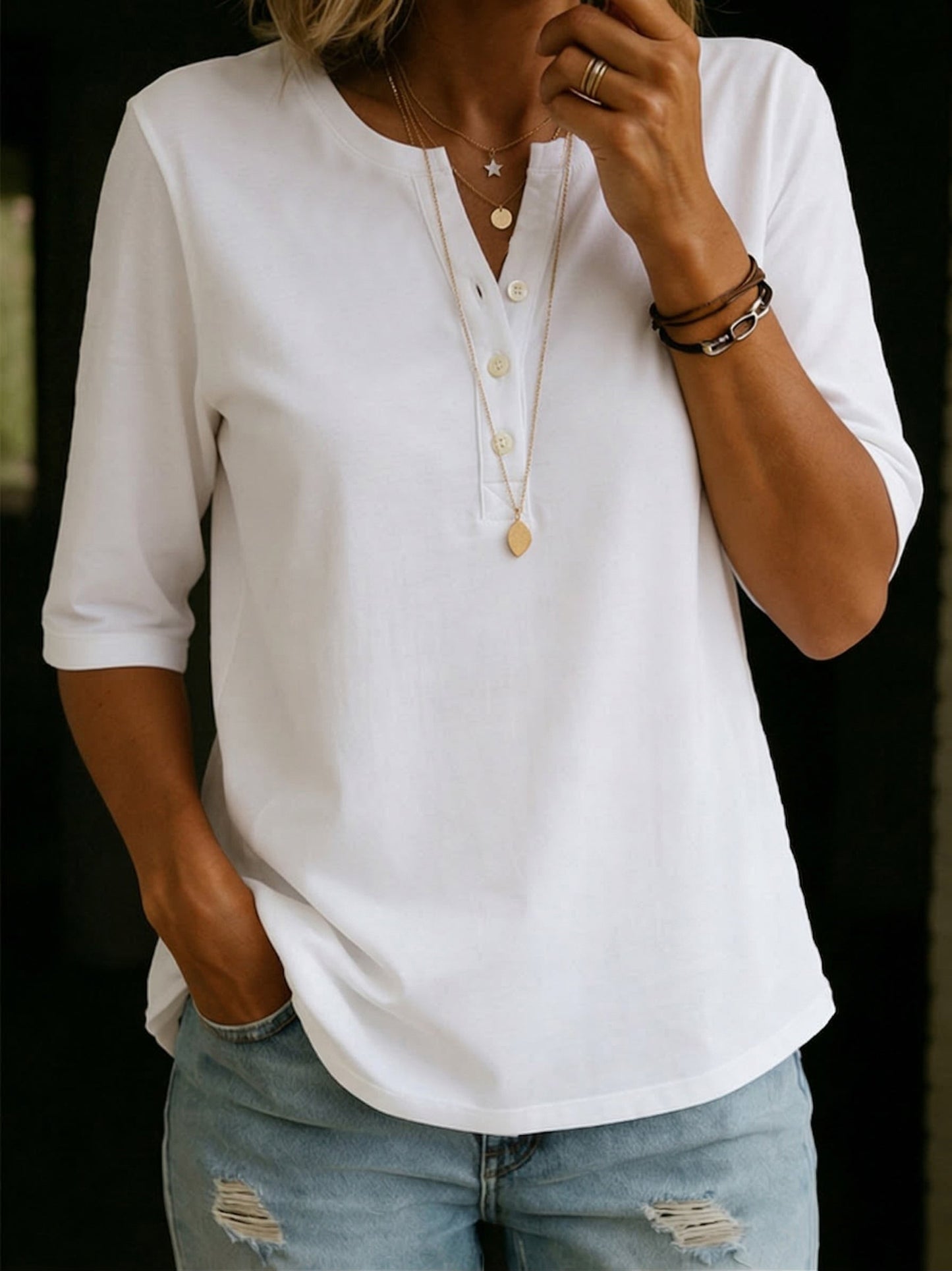 Women's Premium Cotton Henley T-Shirt | Stylish Casual Top for Every Occasion 3