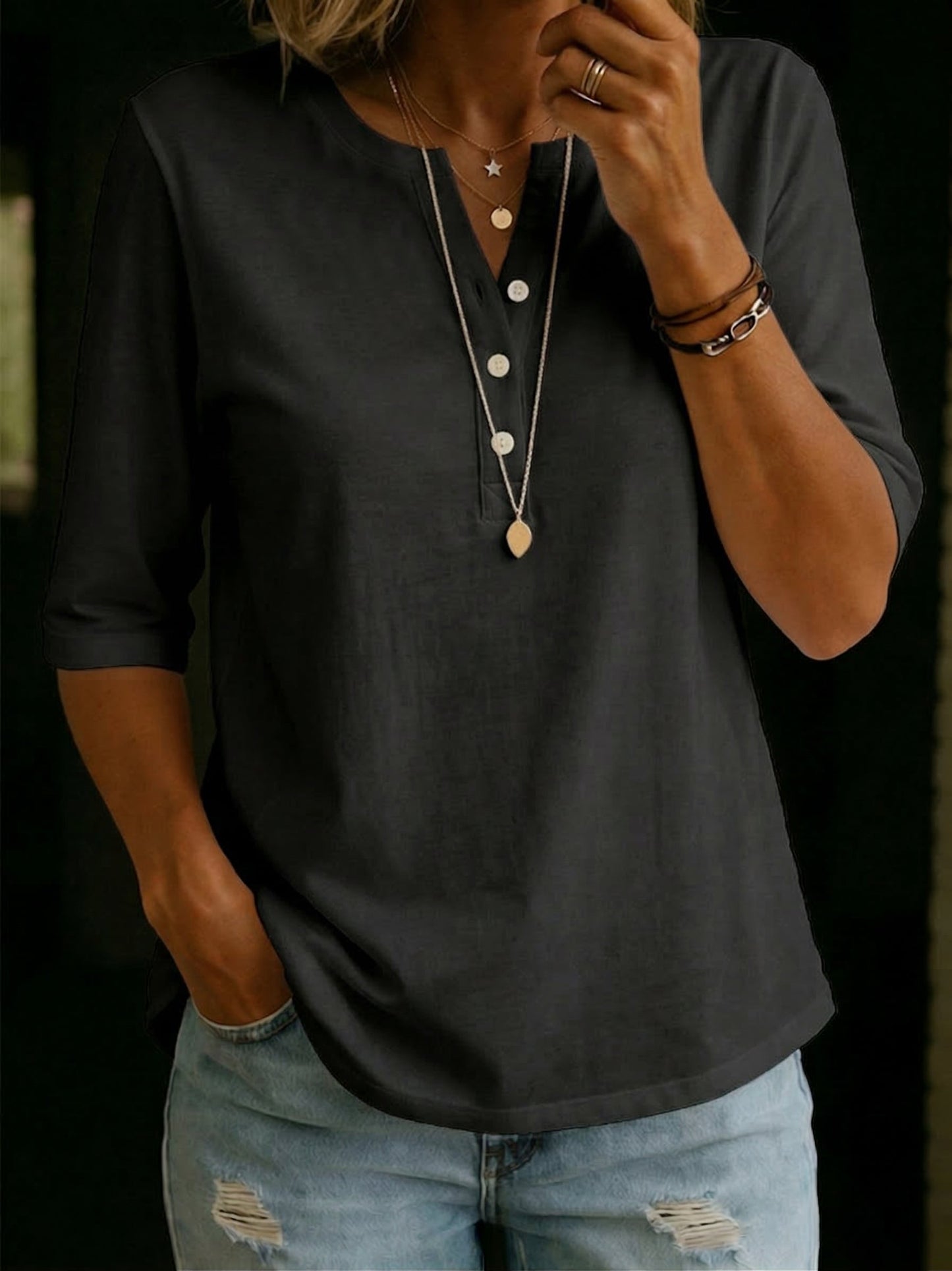 Women's Premium Cotton Henley T-Shirt | Stylish Casual Top for Every Occasion 5