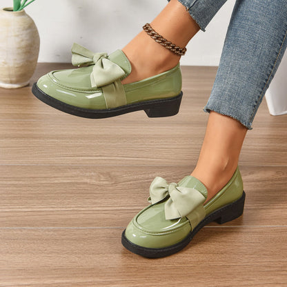 Women's Premium Glossy Leather Platform Loafers | Elegant Slip-On Shoes with Bow Accent 6
