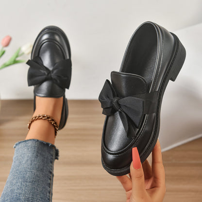 Women's Premium Glossy Leather Platform Loafers | Elegant Slip-On Shoes with Bow Accent 9