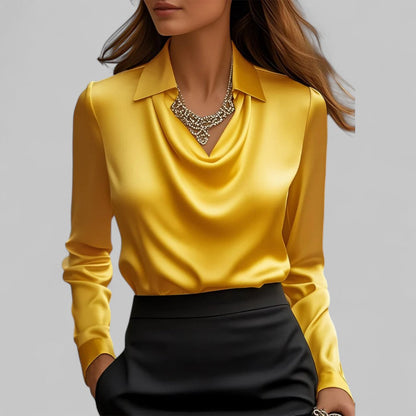Women's Satin Long Sleeve Blouse | Elegant Draped Neck Chic Top 6