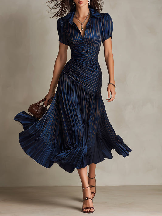 Women's Satin Midi Dress | Elegant Retro Striped Bodycon Cocktail Dress 0