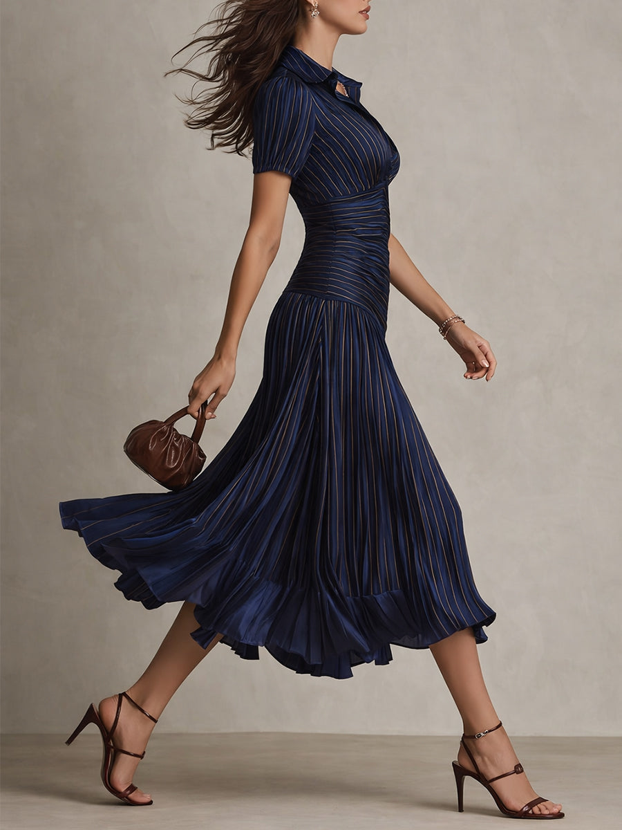 Women's Satin Midi Dress | Elegant Retro Striped Bodycon Cocktail Dress 1