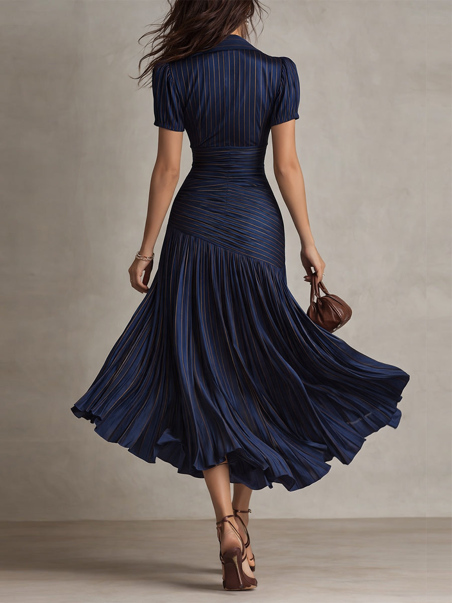 Women's Satin Midi Dress | Elegant Retro Striped Bodycon Cocktail Dress 2