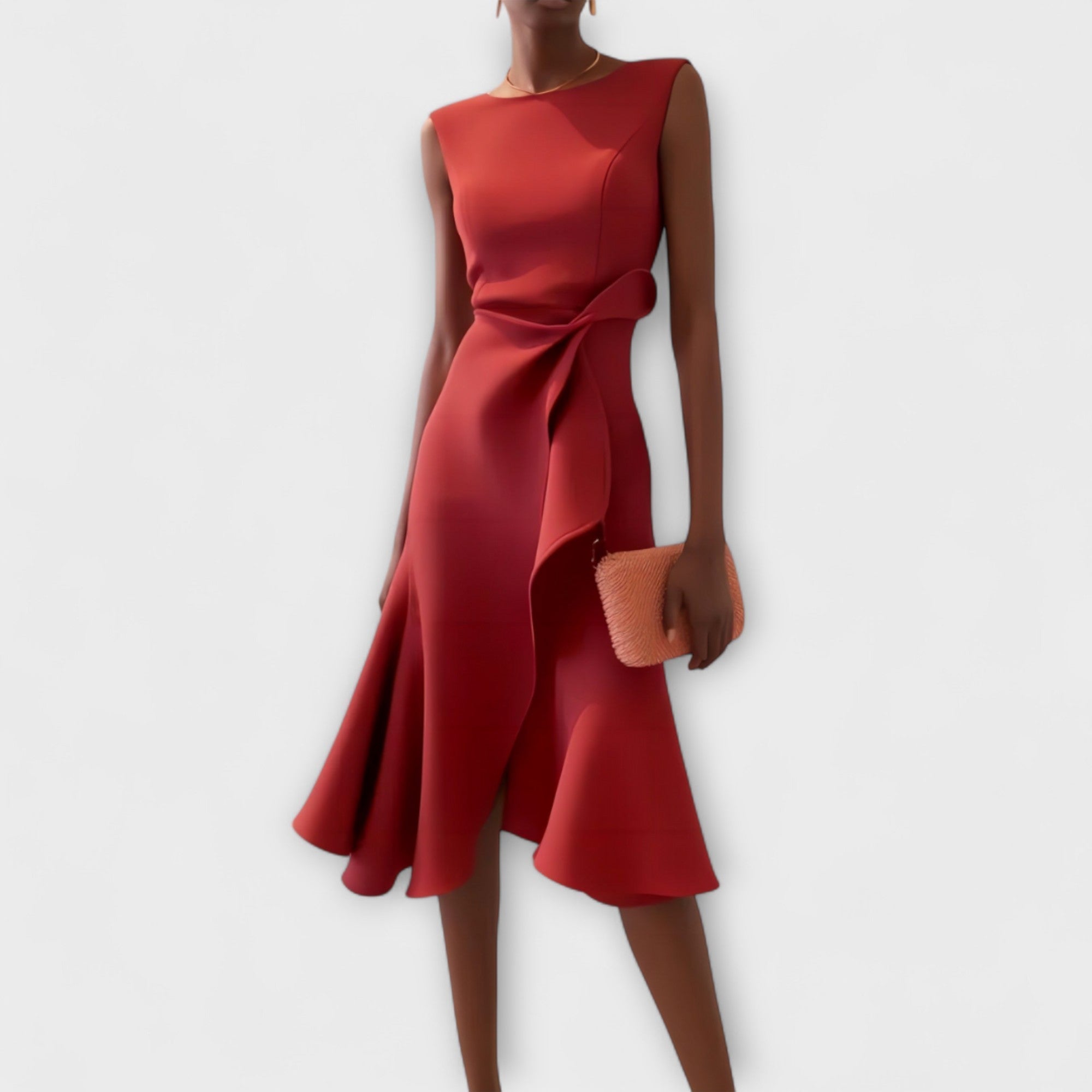 Women's Soft Draped Midi Dress | Elegant Asymmetric Hem Sleeveless Summer Dress 0
