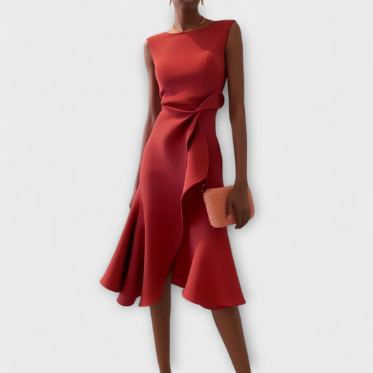 Women's Soft Draped Midi Dress | Elegant Asymmetric Hem Sleeveless Summer Dress 0
