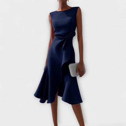 Women's Soft Draped Midi Dress | Elegant Asymmetric Hem Sleeveless Summer Dress 1